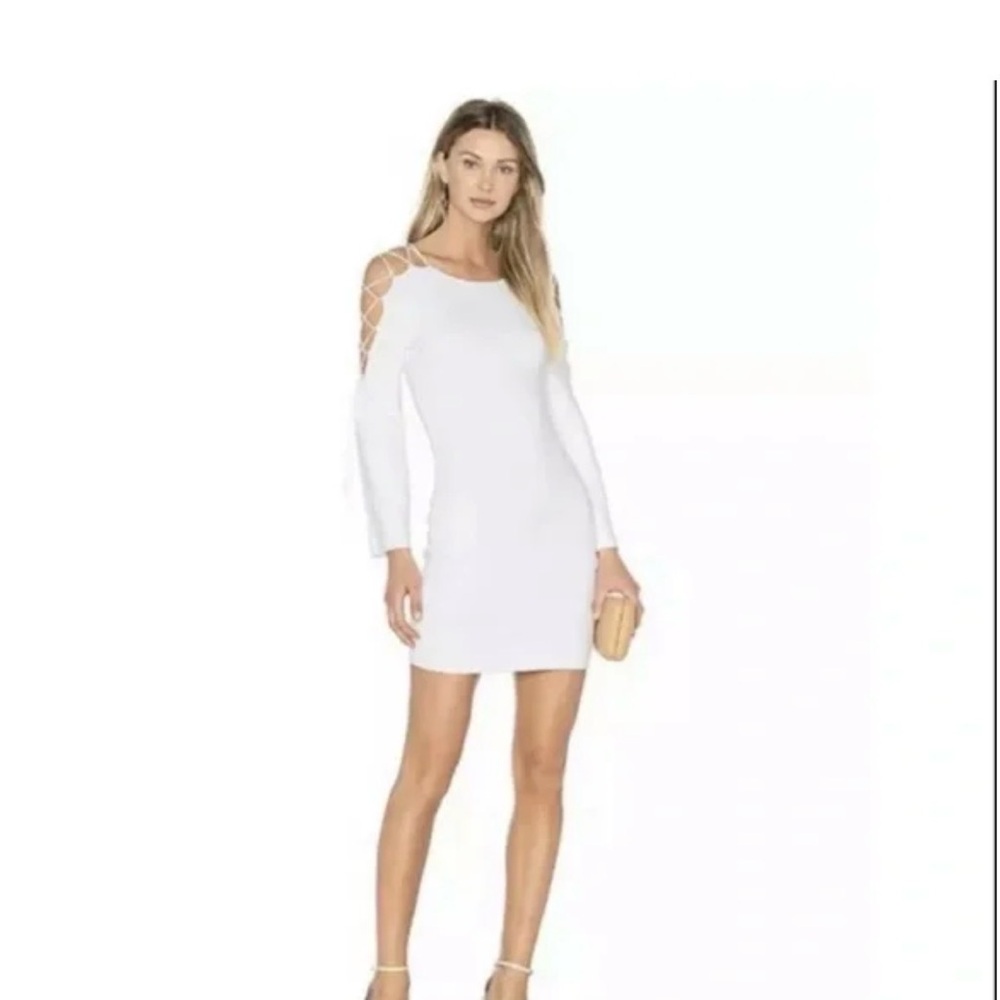 Bailey 44 Daiquiri Sweater‎ Dress Small Cream Midi Lace Up Sleeve Bodycon NWT